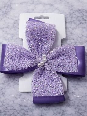 Sparkle Purple Girls' Hair Bow with Pearls